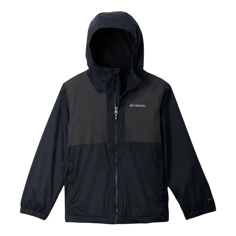 Columbia Boy's Rainy Trails II Fleece Lined Jacket in Black/Black Slub