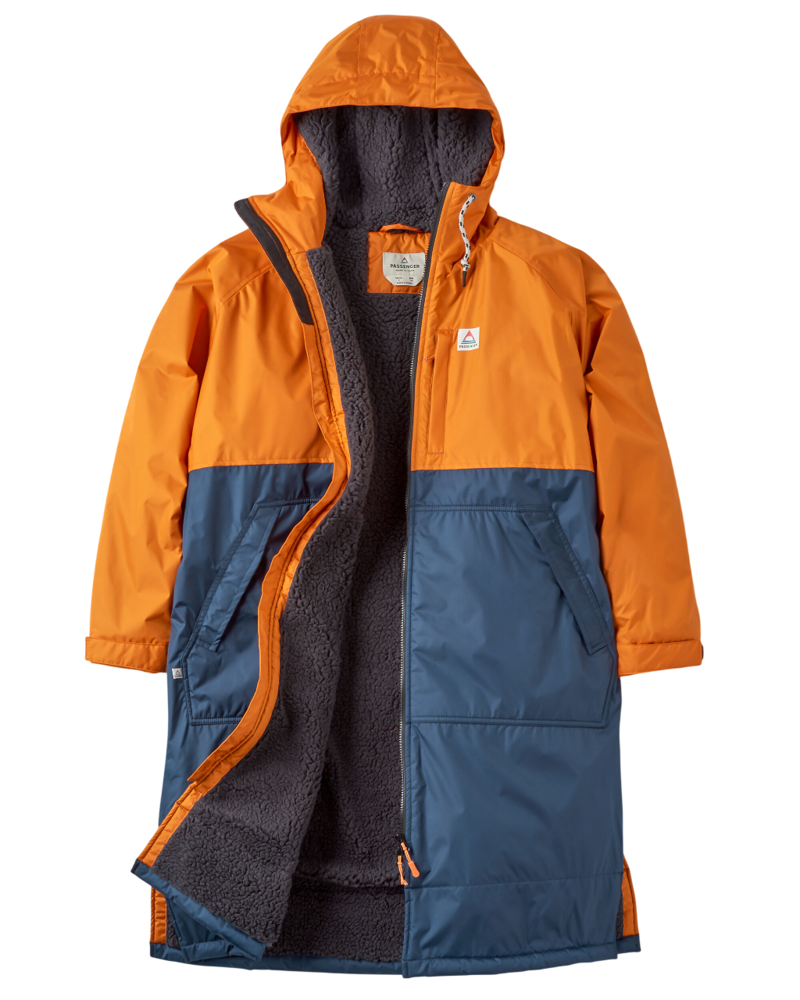 Passenger Waves Recycled Sherpa Lined Changing Robe in Sunrise Orange/Rich Navy