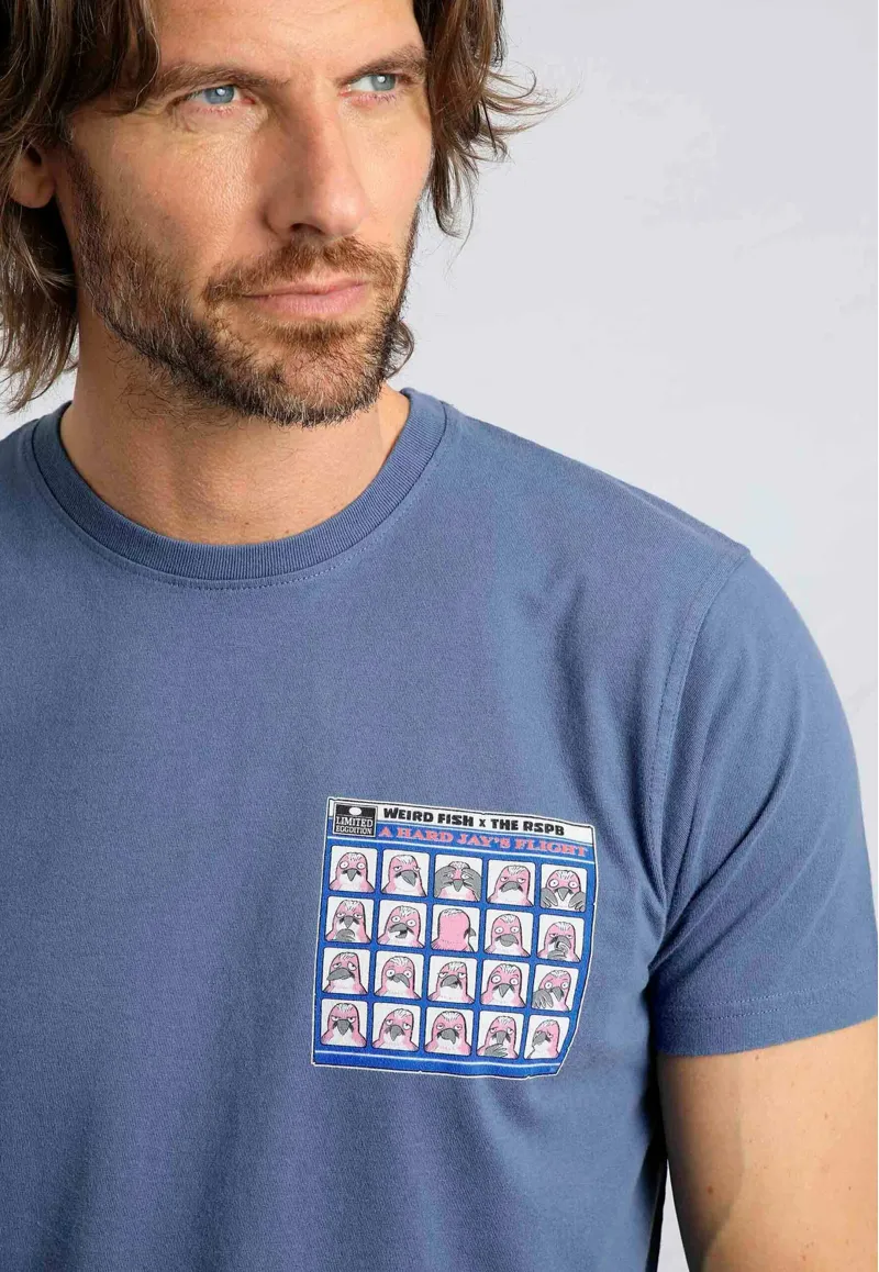 Weird Fish Men's Jay's Flight RSPB Artist Short Sleeve T-Shirt in Blue -2
