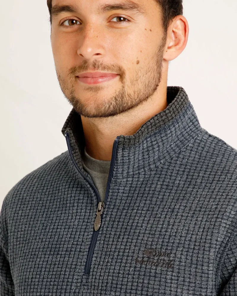 Weird Fish Men's Newark Eco 1/4 Zip Grid Fleece in Navy-2