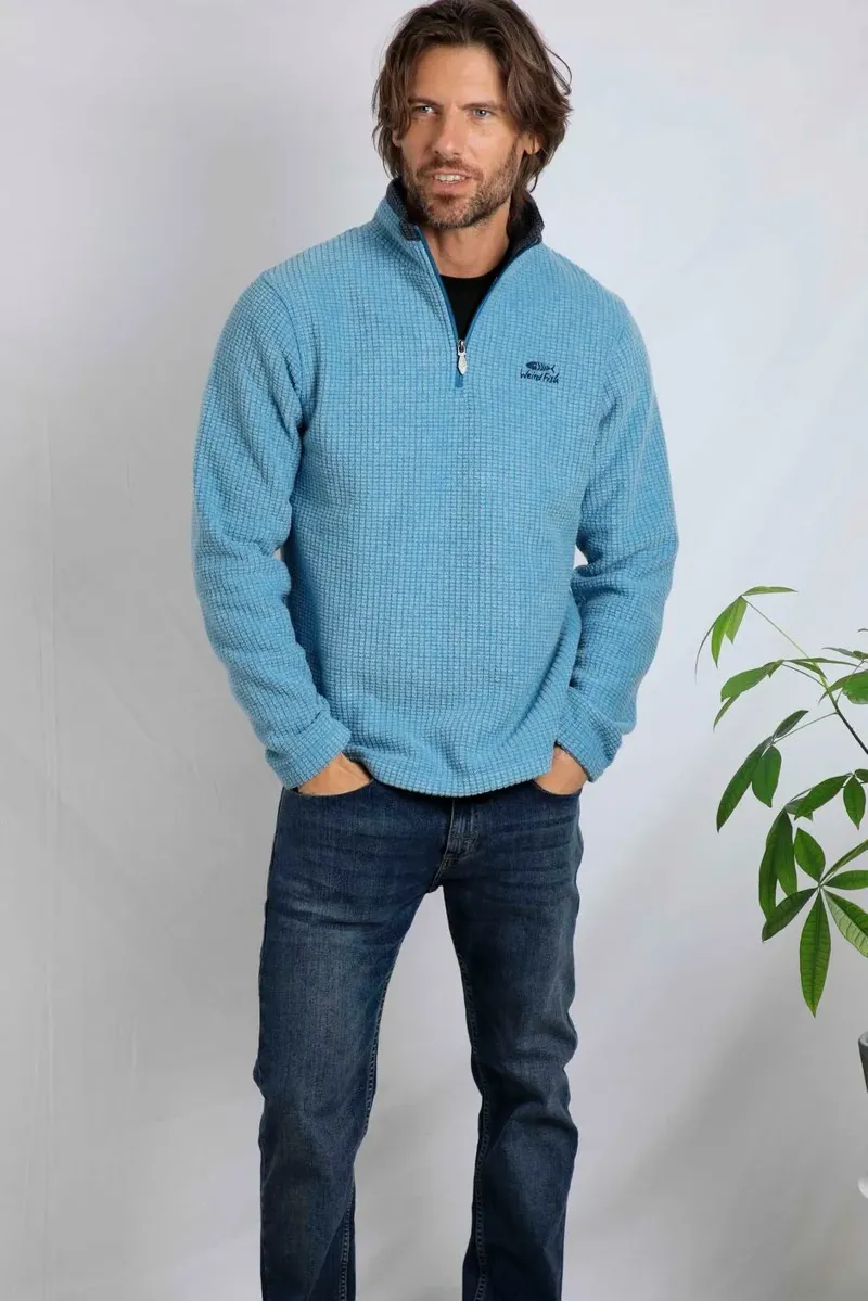 Weird Fish Men's Newark Eco 1/4 Zip Grid Fleece in Sky Blue-3