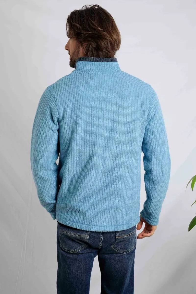 Weird Fish Men's Newark Eco 1/4 Zip Grid Fleece in Sky Blue-2