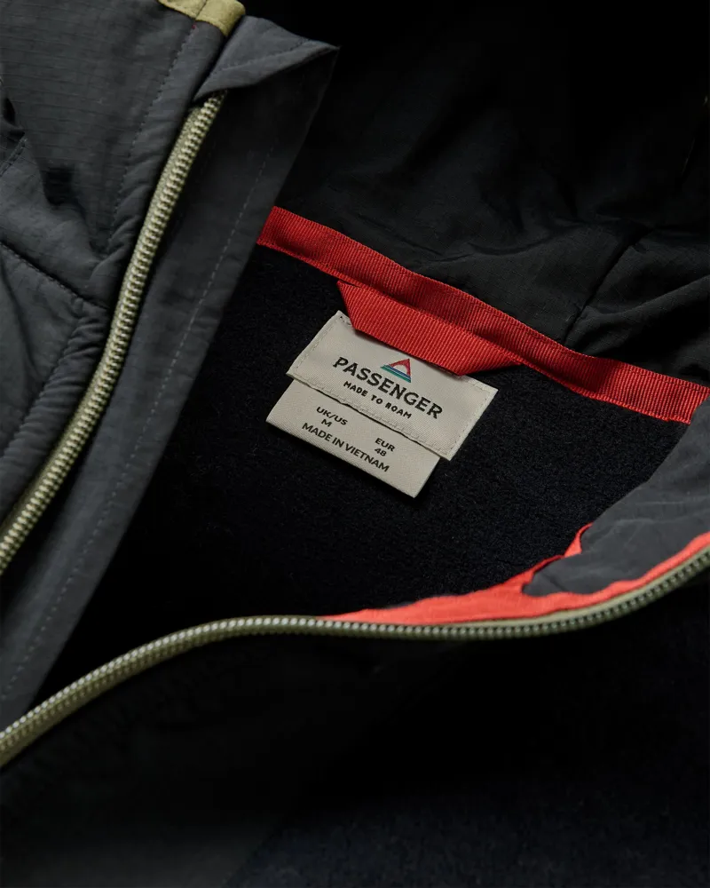 Passenger Men's Woodland 2.0 Hooded 1/2 Zip Recycled Polar Fleece in Black/Khaki-1