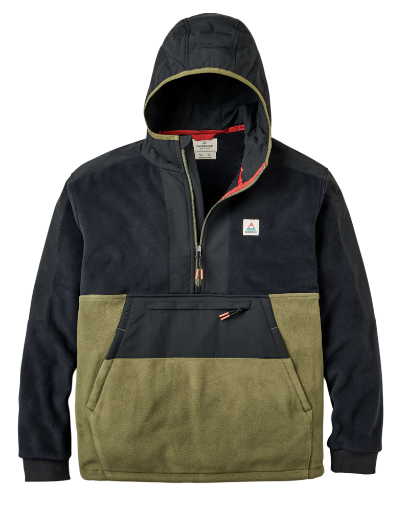 Passenger Men's Woodland 2.0 Hooded 1/2 Zip Recycled Polar Fleece in Black/Khaki