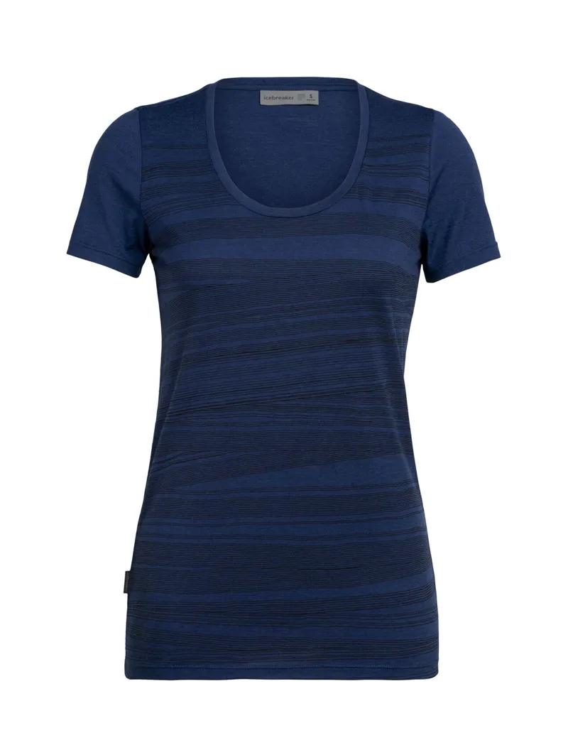Icebreaker Womens Tech Lite Short Sleeve Scoop 1000 Lines in Estate Blue