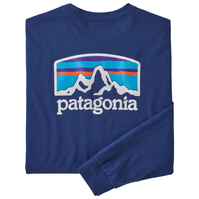 PATAGONIA MENS L S FITZ ROY HORIZONS RESPONSIBILI TEE SUPERIOR BLUE