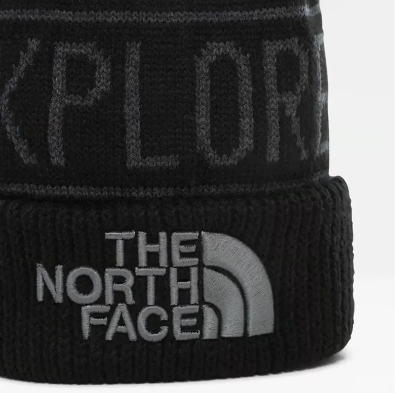 THE NORTH FACE RETRO POM BEANIE MEDIUM GREY HEATHER/TNF BLACK-1