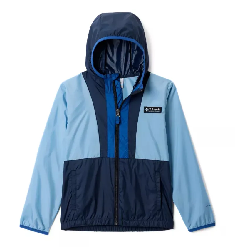 Columbia Kid's Back Bowl II Hooded Windbreaker in Ripple Blue/Coll Navy