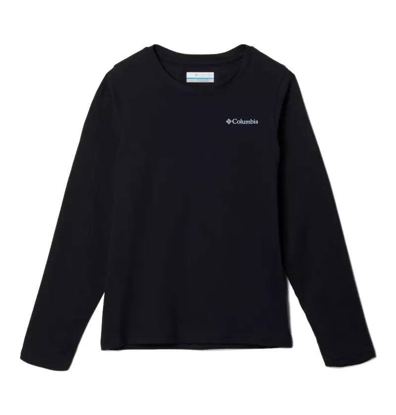 Columbia Kid's Dobson Pass Long Sleeve Graphic T-Shirt in Black/Torn Sunscape