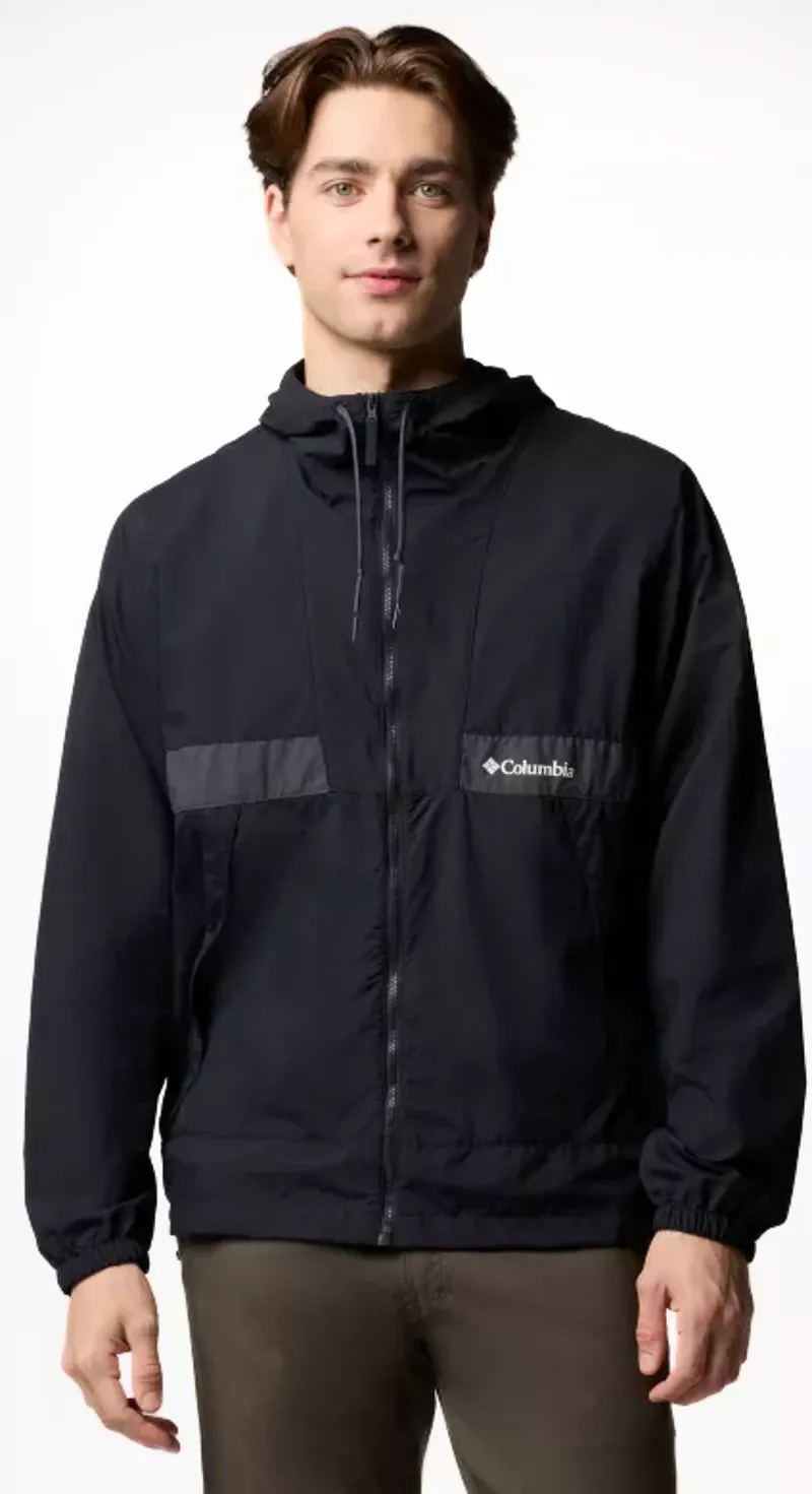 Columbia Men's Spire Valley Hooded Windbreaker in Black/Shark