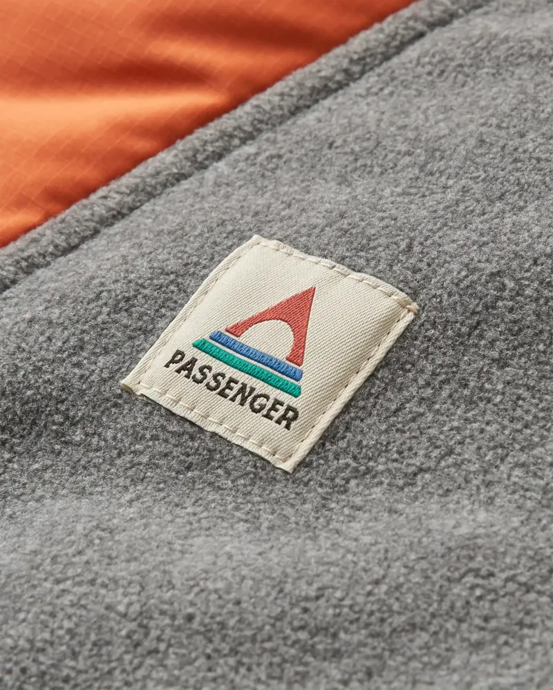 Passenger Men's Woodland Hooded 1/2 Zip Recycled Polar Fleece in Grey Marl/Tidal Blue-1