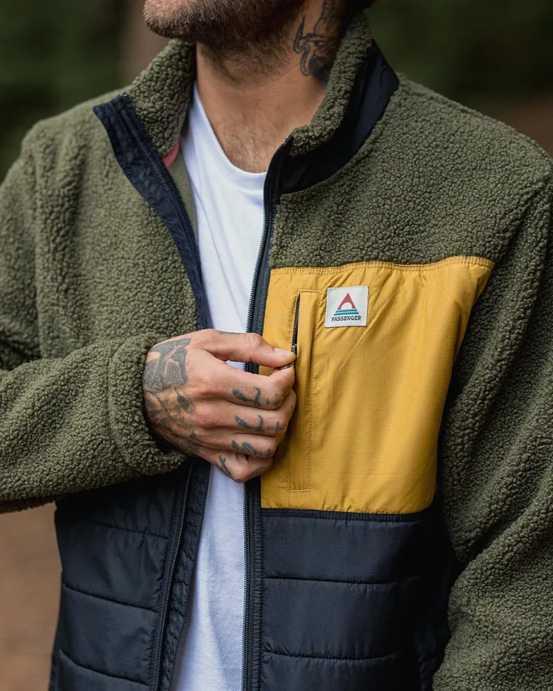Passenger Men's Born Explorer Recycled Polar-Lined Sherpa Fleece in Khaki-2