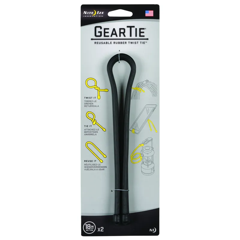 Nite Ize Gear Tie Reusable Rubber Twist Tie 18 ins - 2 Pack in Black