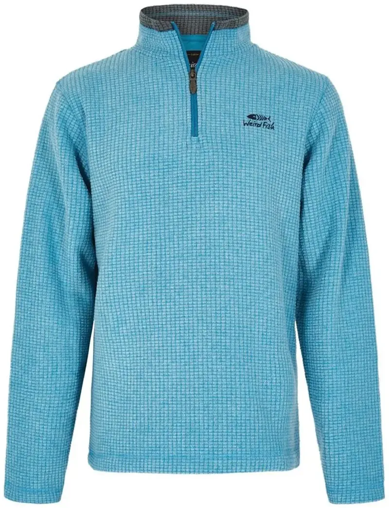 Weird Fish Men's Newark Eco 1/4 Zip Grid Fleece in Sky Blue