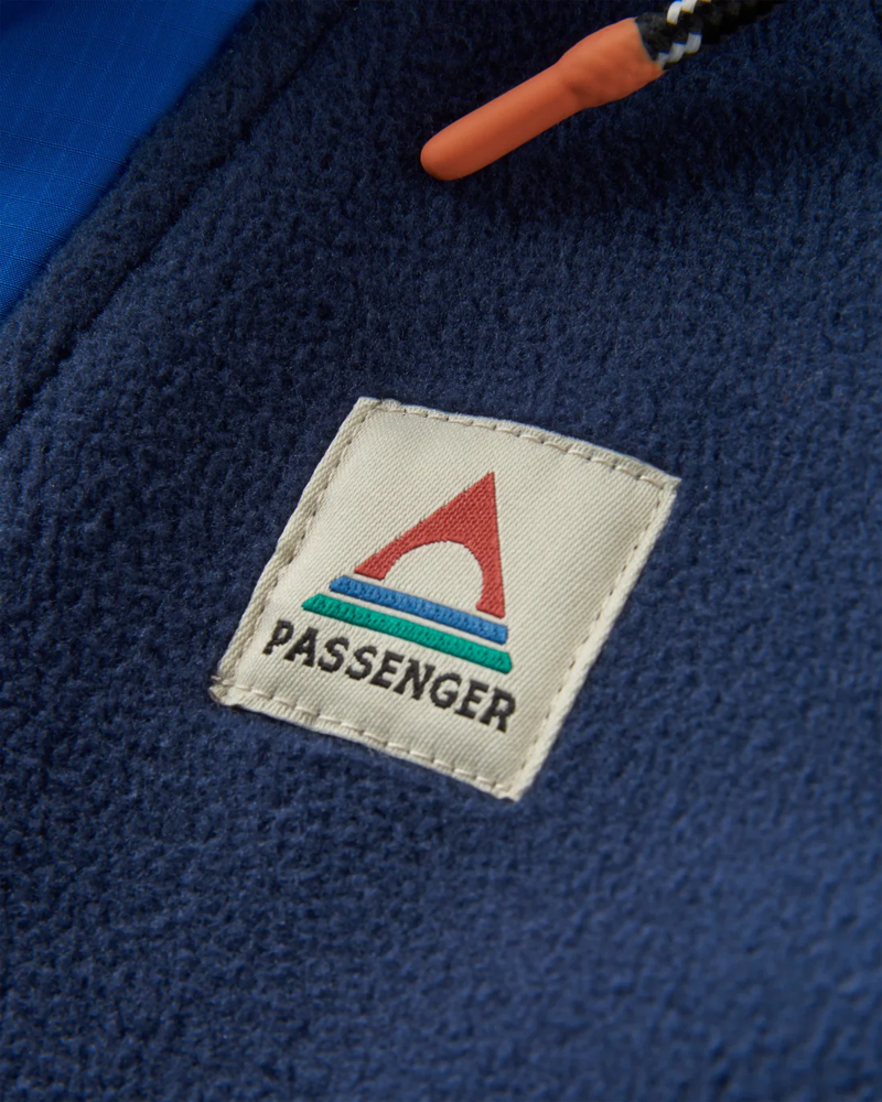 Passenger Men's Woodland Hooded 1/2 Zip Recycled Polar Fleece in Rich Navy/Grey Marl-1