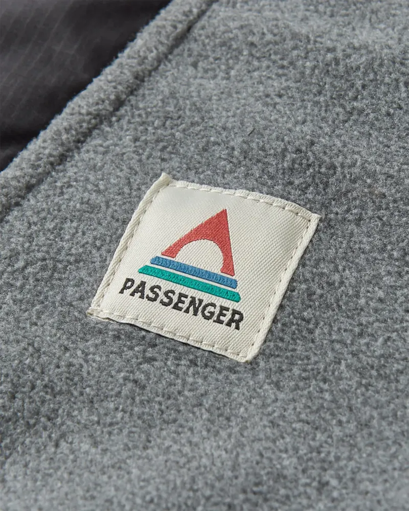 Passenger Men's Woodland Hooded 1/2 Zip Recycled Polar Fleece in Grey Marl/Khaki-4