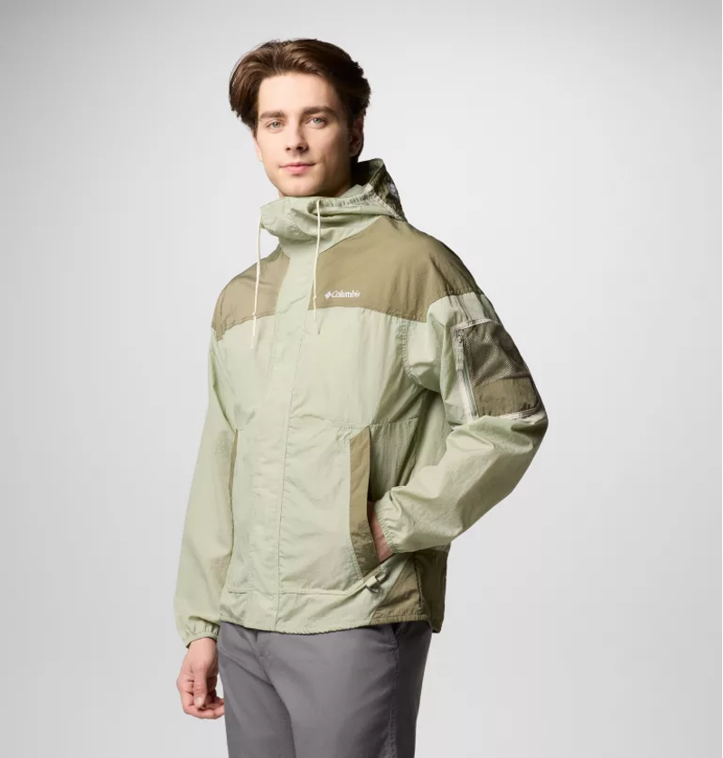 Columbia Men's Challenger II Windbreaker in Safari/Stone Green-4