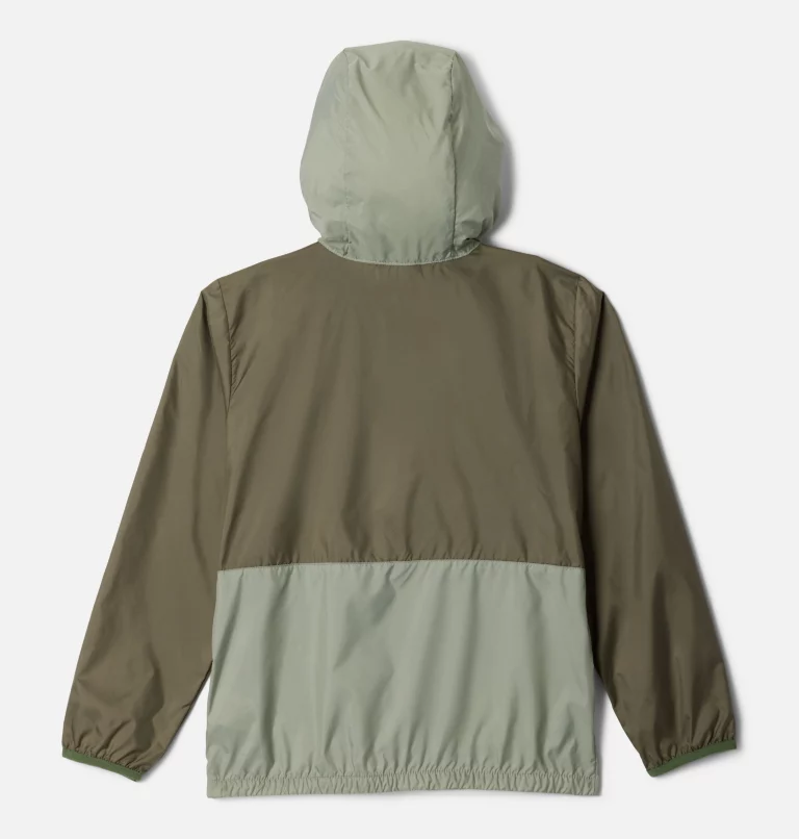 Columbia Kid's Back Bowl II Hooded Windbreaker in Stone Green/Safari-1