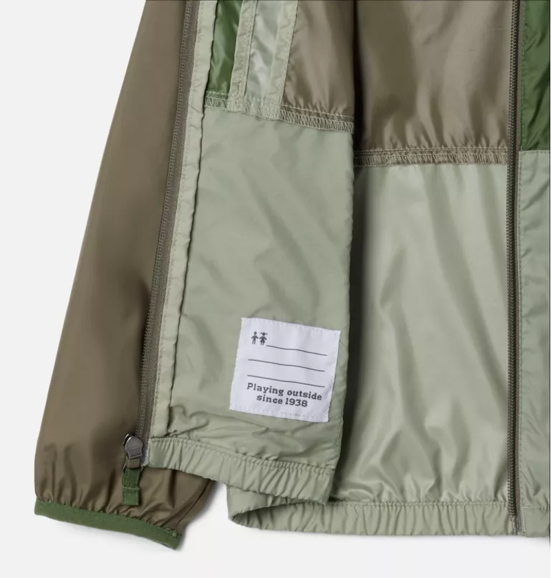 Columbia Kid's Back Bowl II Hooded Windbreaker in Stone Green/Safari-2