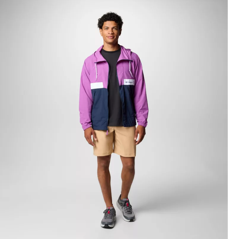 Columbia Men's Spire Valley Hooded Windbreaker in Razzle/Collegiate Navy/White-4