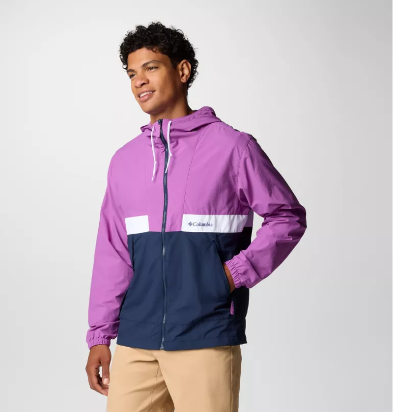 Columbia Men's Spire Valley Hooded Windbreaker in Razzle/Collegiate Navy/White-1