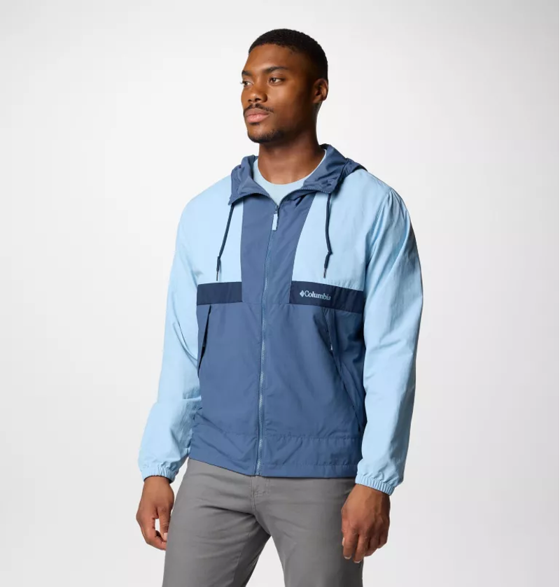 Columbia Men's Spire Valley Hooded Windbreaker in Ripple Blue/Dark Mountain/Coll Navy-1