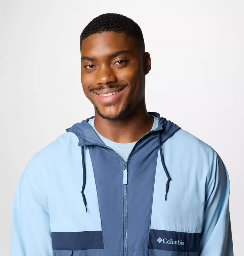 Columbia Men's Spire Valley Hooded Windbreaker in Ripple Blue/Dark Mountain/Coll Navy-3