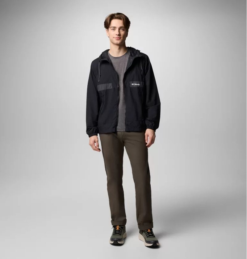 Columbia Men's Spire Valley Hooded Windbreaker in Black/Shark-4