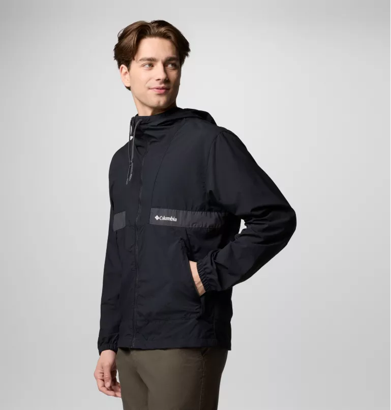 Columbia Men's Spire Valley Hooded Windbreaker in Black/Shark-1