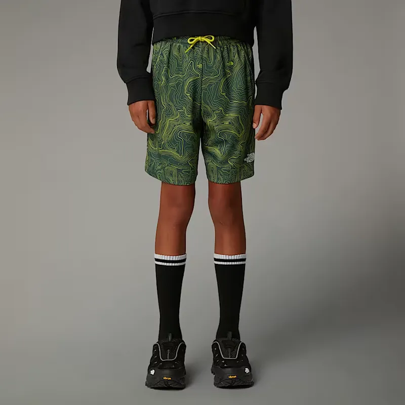 The North Face Boy's Never Stop Shorts in Duck Green/Topo Print-2