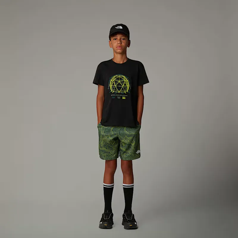 The North Face Boy's Never Stop Shorts in Duck Green/Topo Print-6
