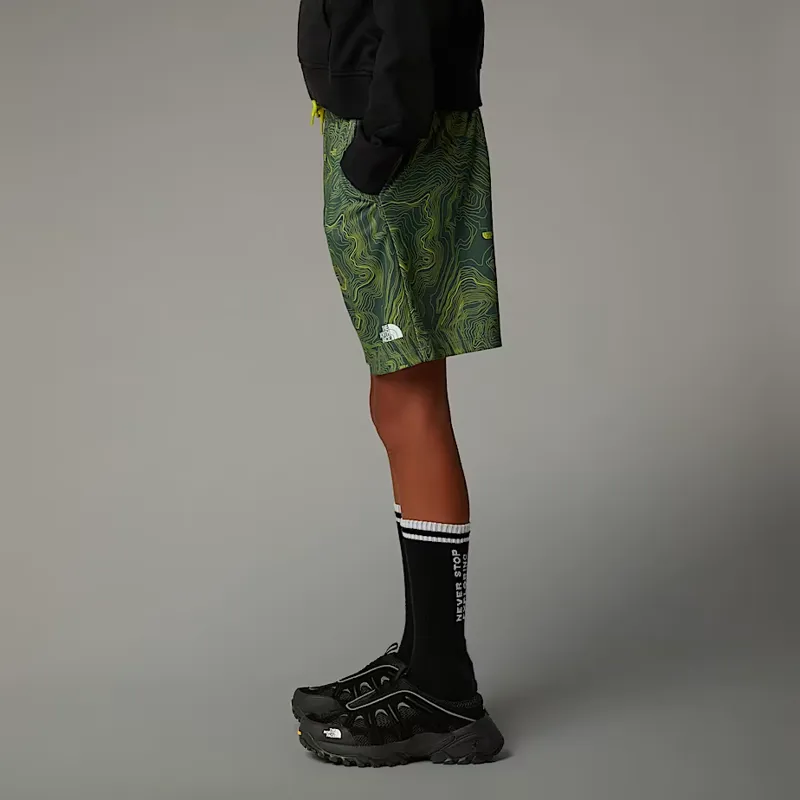 The North Face Boy's Never Stop Shorts in Duck Green/Topo Print-3