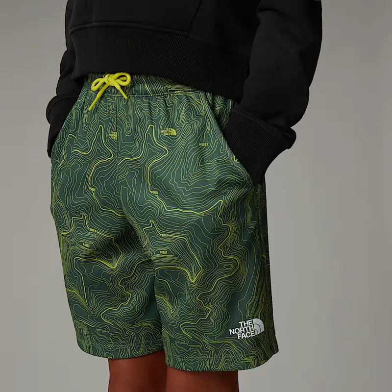 The North Face Boy's Never Stop Shorts in Duck Green/Topo Print-5