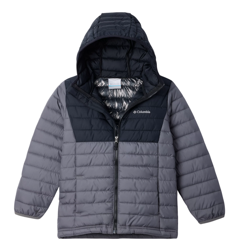 Columbia Kid's Powder Lite II Hooded Jacket in City Grey/Black