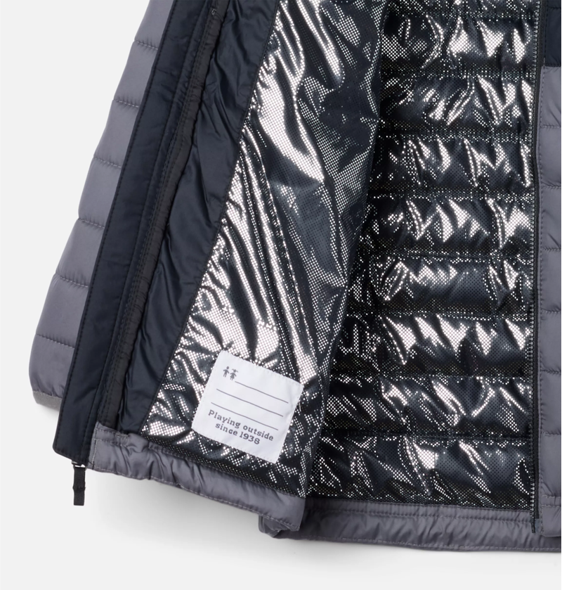 Columbia Kid's Powder Lite II Hooded Jacket in City Grey/Black-2