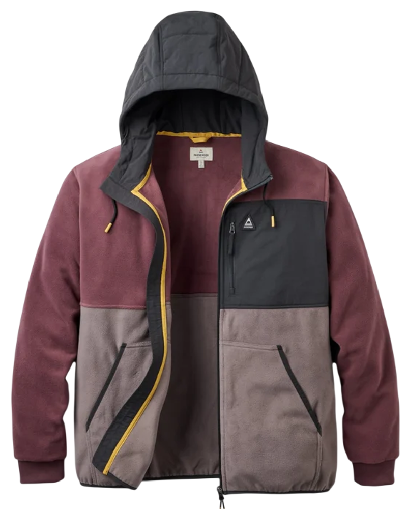 Passenger Men's Woodland Full Zip Hooded Polar Fleece in Brambleberry/Slate Grey