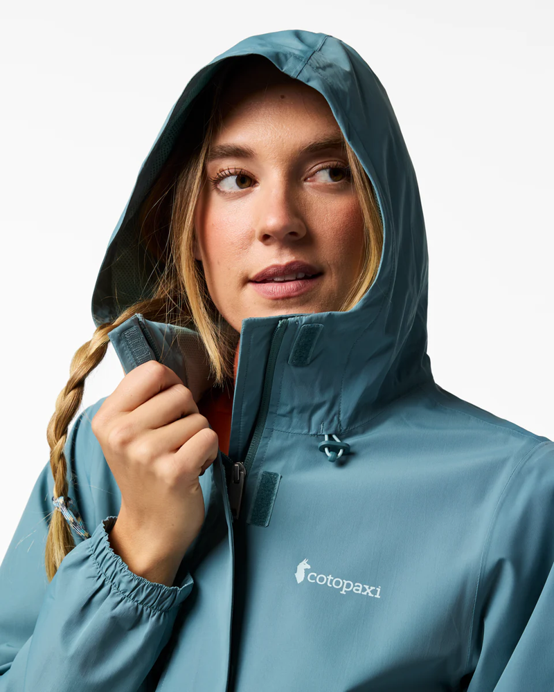 Cotopaxi Women's Rayu Rain Jacket in Everglade and Tide Pool-6