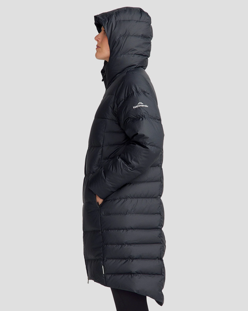 Kathmandu Women's Epiq Longline Down Coat in Black-3