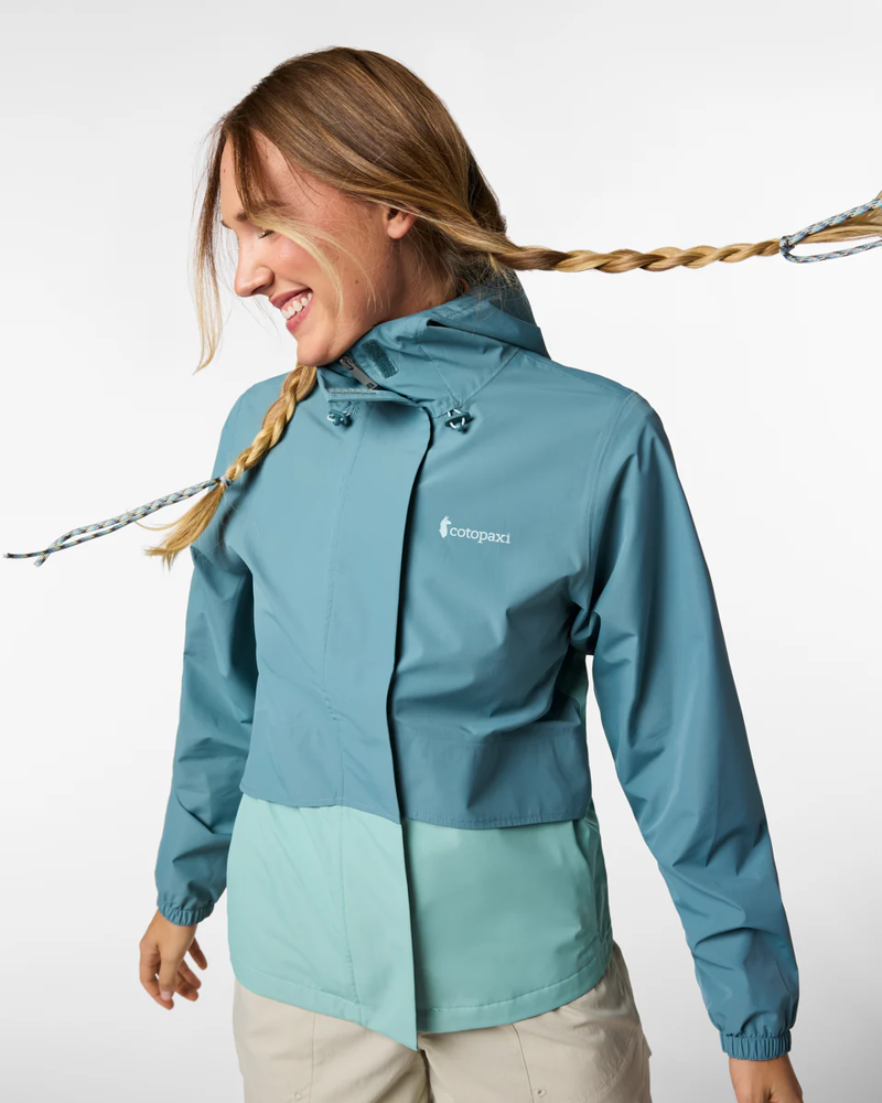 Cotopaxi Women's Rayu Rain Jacket in Everglade and Tide Pool-3