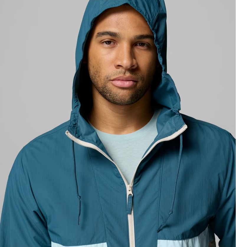 Columbia Men's Spire Valley Hooded Windbreaker in Everblue/Dark Stone-4