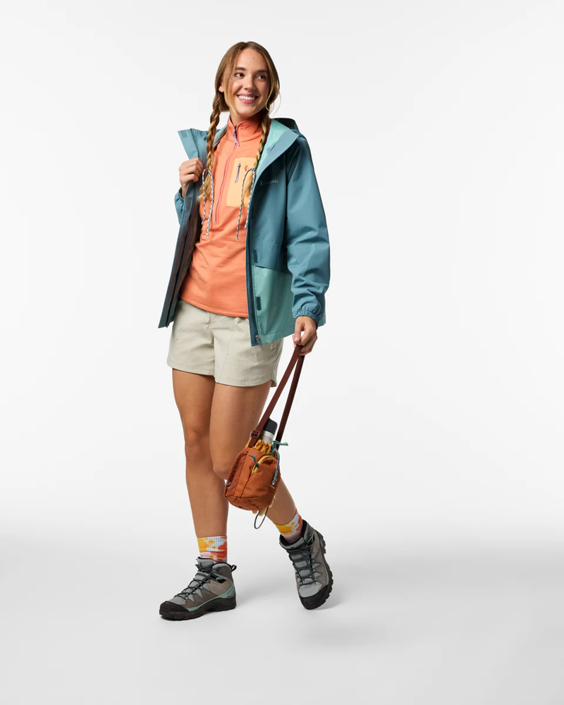 Cotopaxi Women's Rayu Rain Jacket in Everglade and Tide Pool-4