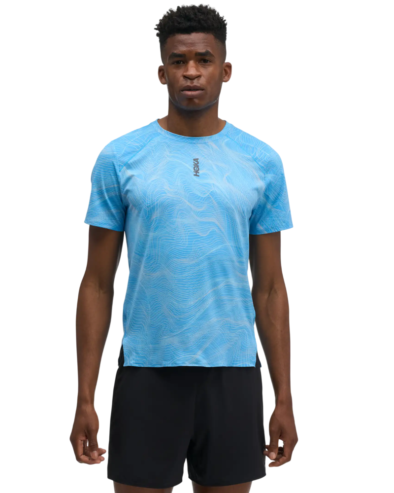 Hoka Men's EveryRun Tee in Mineral Blue Print