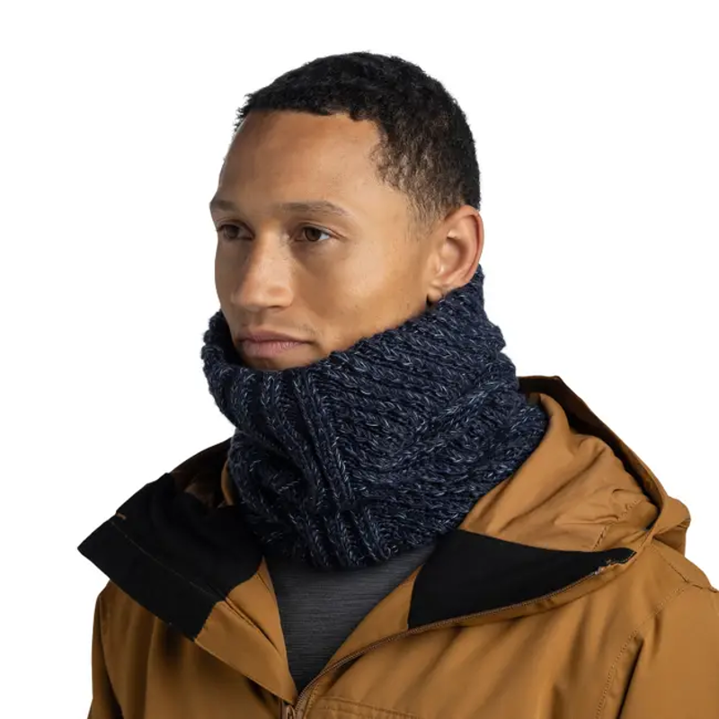 Buff Knitted and Fleece Neckwarmer in Akna Night Blue-3