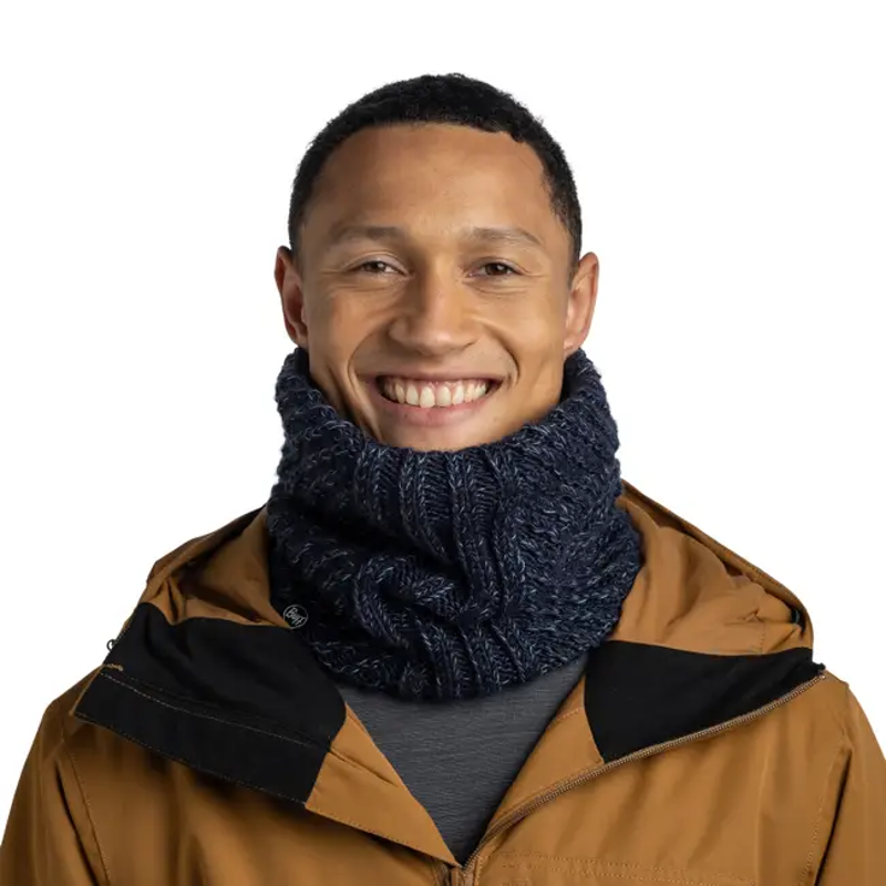 Buff Knitted and Fleece Neckwarmer in Akna Night Blue-2