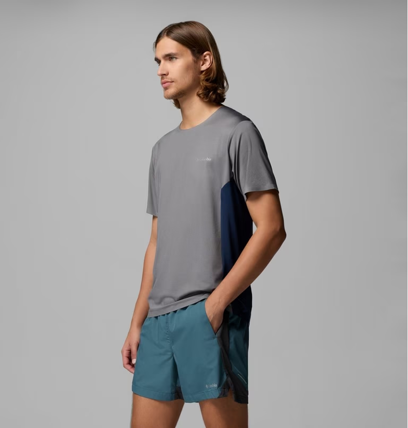 Columbia Men's Three Pitch Crew Tee in City Grey/Collegiate Navy-2