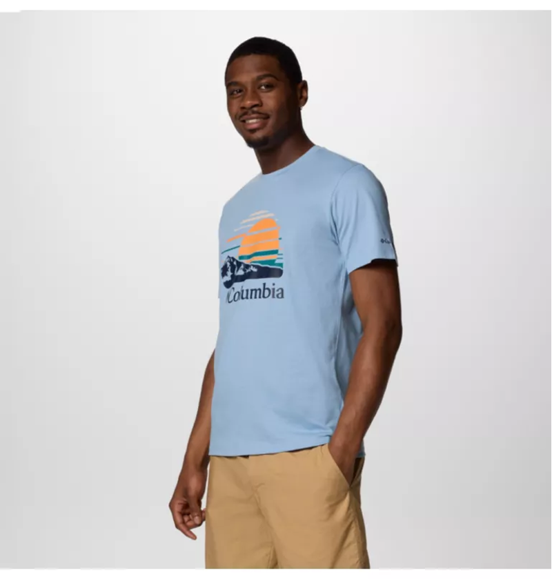 Columbia Men's Path Lake Graphic Tee II in Ripple Blue/Peaceful Perspective-2