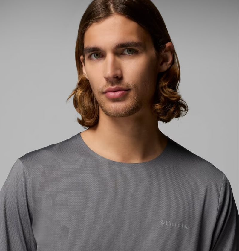 Columbia Men's Three Pitch Crew Tee in City Grey/Collegiate Navy-3