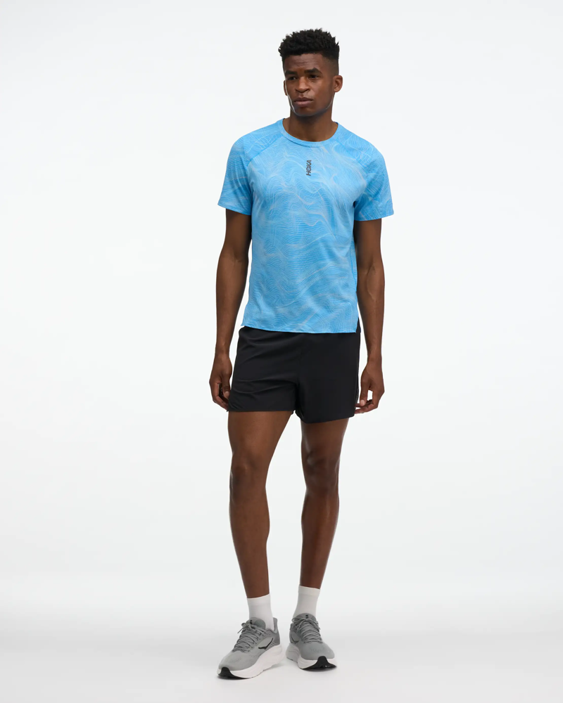 Hoka Men's EveryRun Tee in Mineral Blue Print-2