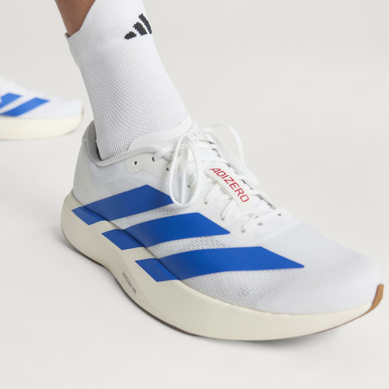 Adidas Men's Adizero Evo SL Shoes in Cloud White/Royal Blue/Pure Ruby-4