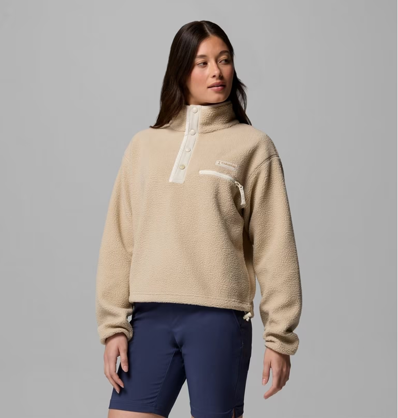 Columbia Women's Helvetia II Cropped Half Snap Fleece in Ancient Fossil/Dark Stone/Chalk-2